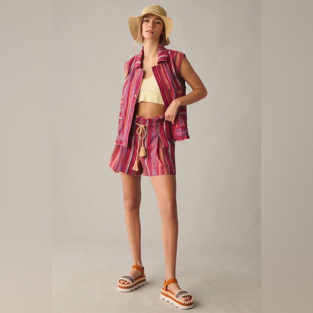 Anthropologie Tasseled Paperbag Shorts
